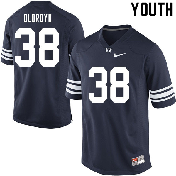 Youth #38 Jake Oldroyd BYU Cougars College Football Jerseys Sale-Navy